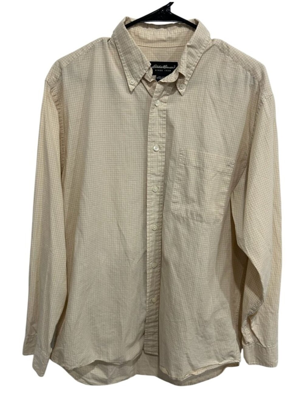 Eddie Bauer Medium Beige Plaid Long Sleeve Button Up Shirt Nomadcore Slow Living